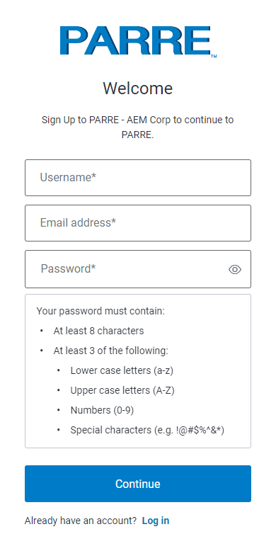 Login screen