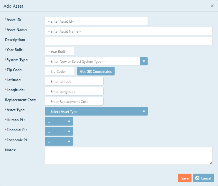 Add asset button